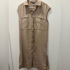 Old Navy Women’s Beige Waist Defined Utility Midi Shirt Dress